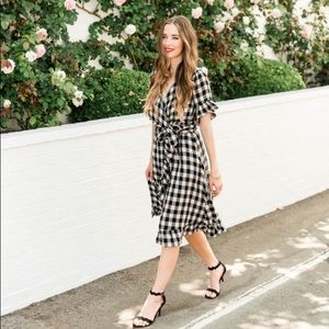 Anthropologie Gingham Flutter Wrap Dress